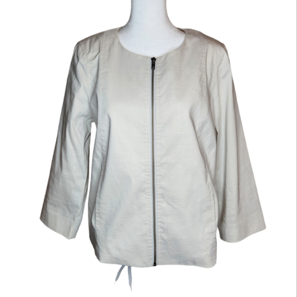 Eileen Fisher Full Zip 3/4 Sleeve Silk Lined Jacket Size Small